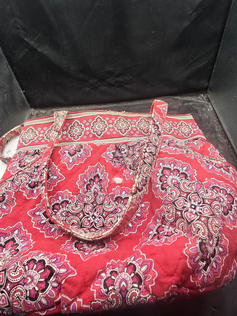 Quilted Floral Tote Bag in Red